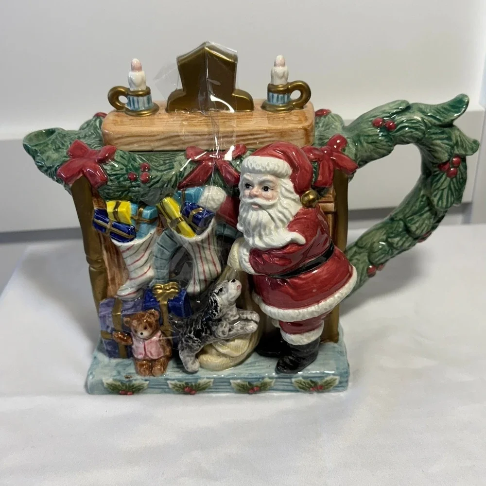 Omnibus by Fitz and Floyd 1996 Santa Christmas‎ Tea Pot 32 oz Head Painted